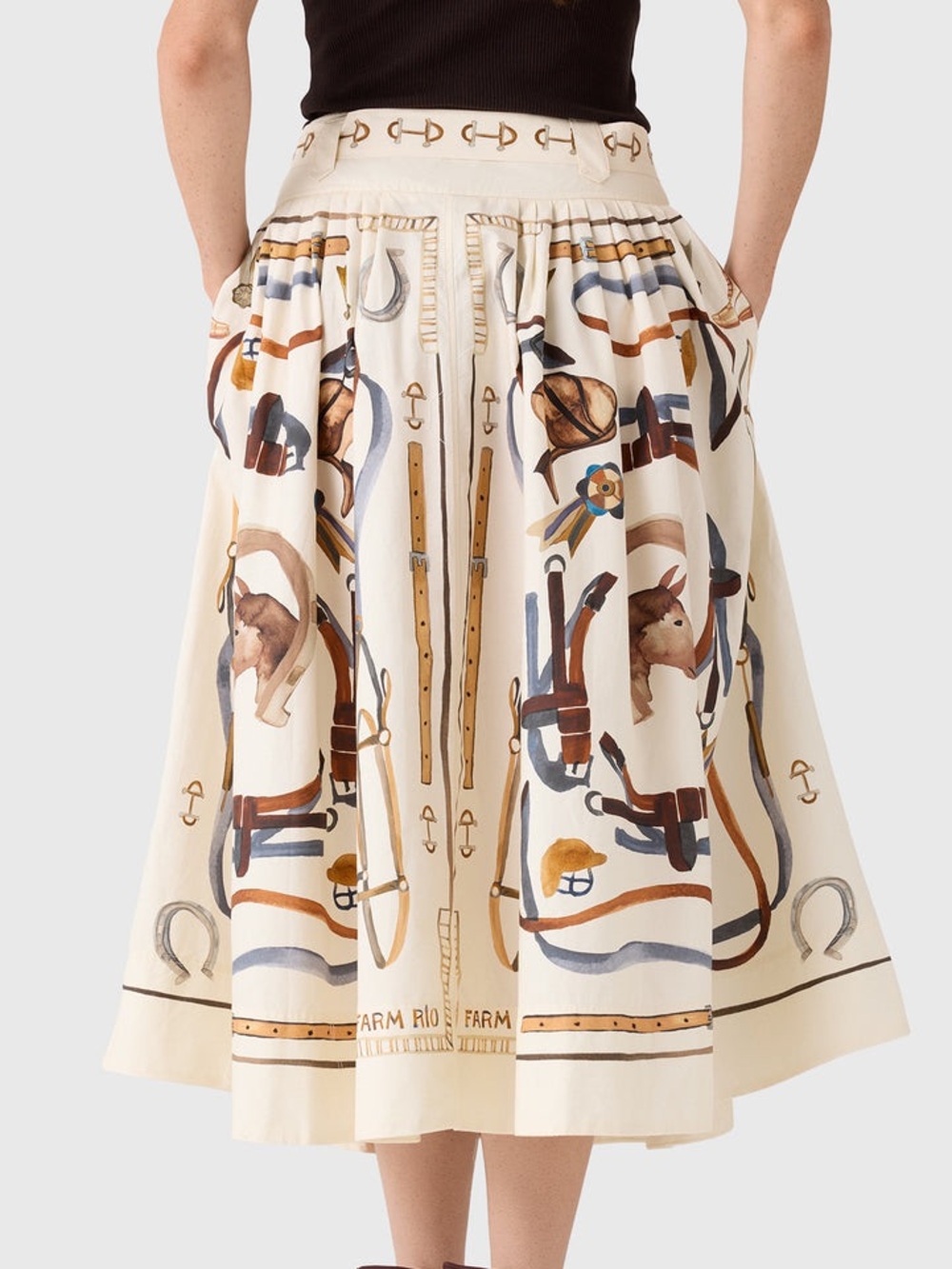 FARM Rio Equestrian Belted Cotton Midi Skirt Size XL NWT - Picture 3 of 15